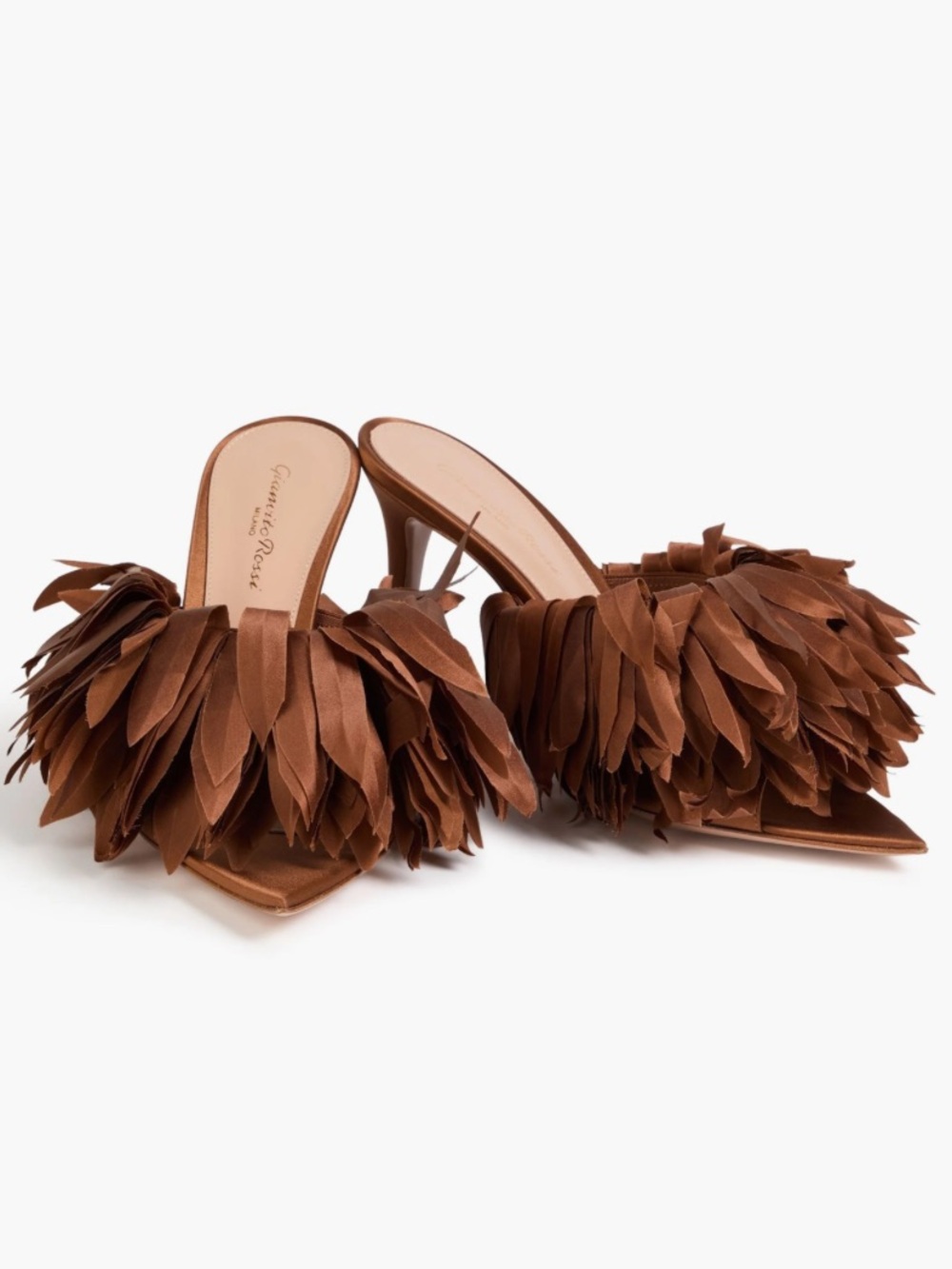 Gianvito Rossi Brown Feather-Trim Mule Heels